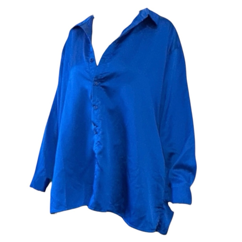 Missguided Basic Satin Button-Down Shirt - Electric Blue